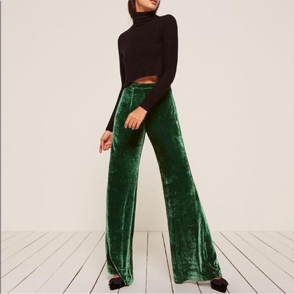 Reformation sz 4 Clint Pant Velvet Wide Leg Pants High Waist inseam 34”